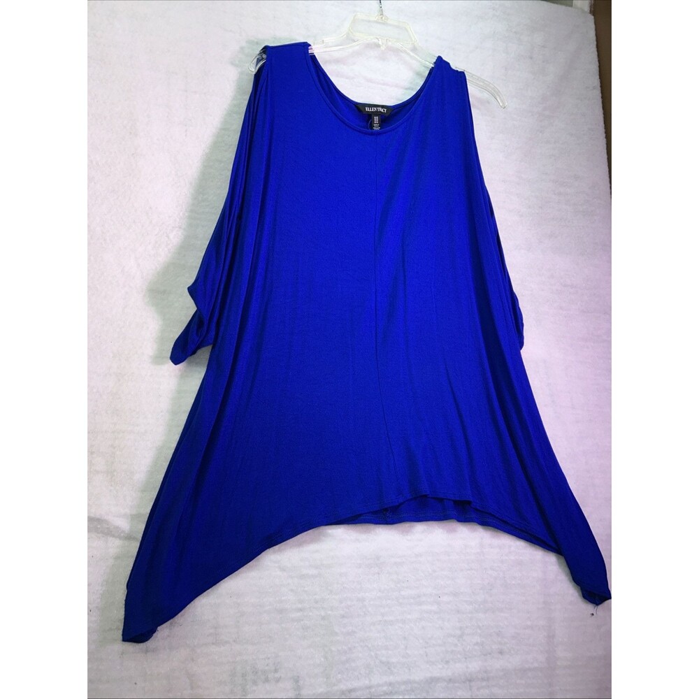 Ellen Tracy Women's Blouse Sz 1 Xl Navy Blue Pullover Cold Shoulder Sleeve Tunic
